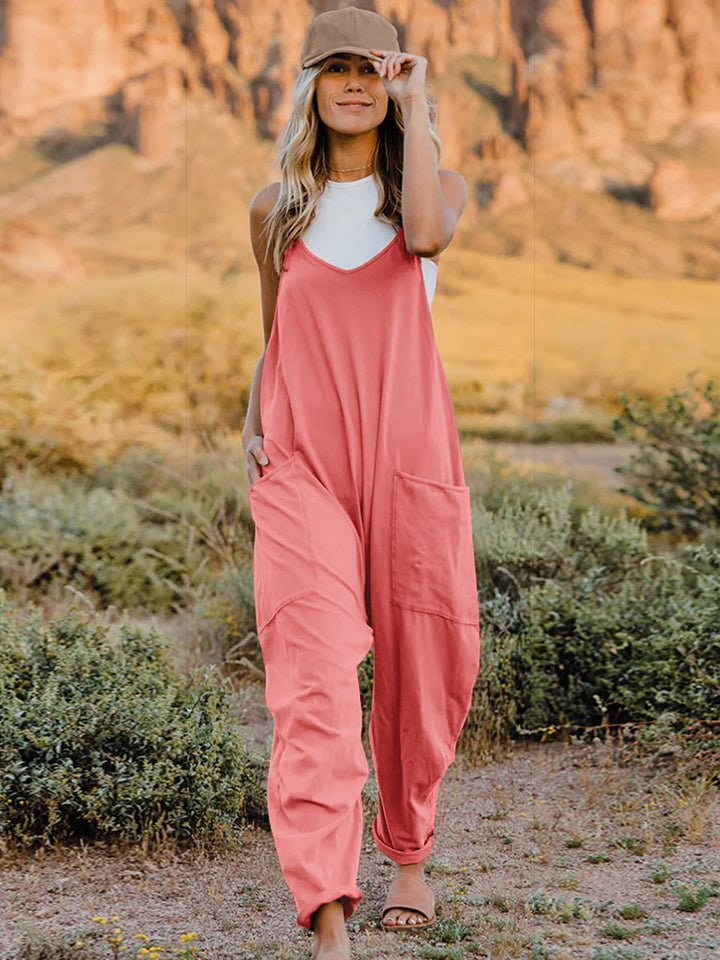 Double Take Full Size Sleeveless V-Neck Pocketed Jumpsuit-Angel Casuals