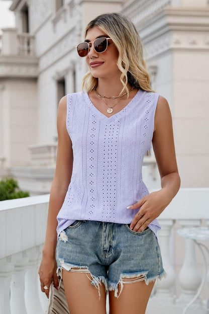 Eyelet V-Neck Tank-Angel Casuals