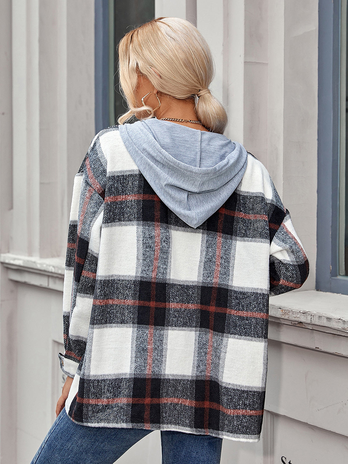 Plaid Hooded Jacket with Pockets-Angel Casuals
