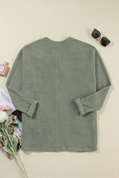 Waffle-Knit Open Front Long Sleeve Cover Up-Angel Casuals