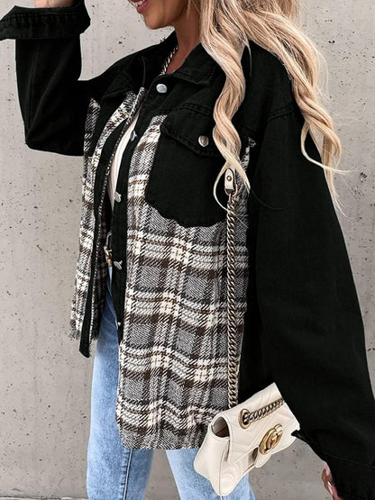 Plaid Button Up Dropped Shoulder Jacket-Angel Casuals