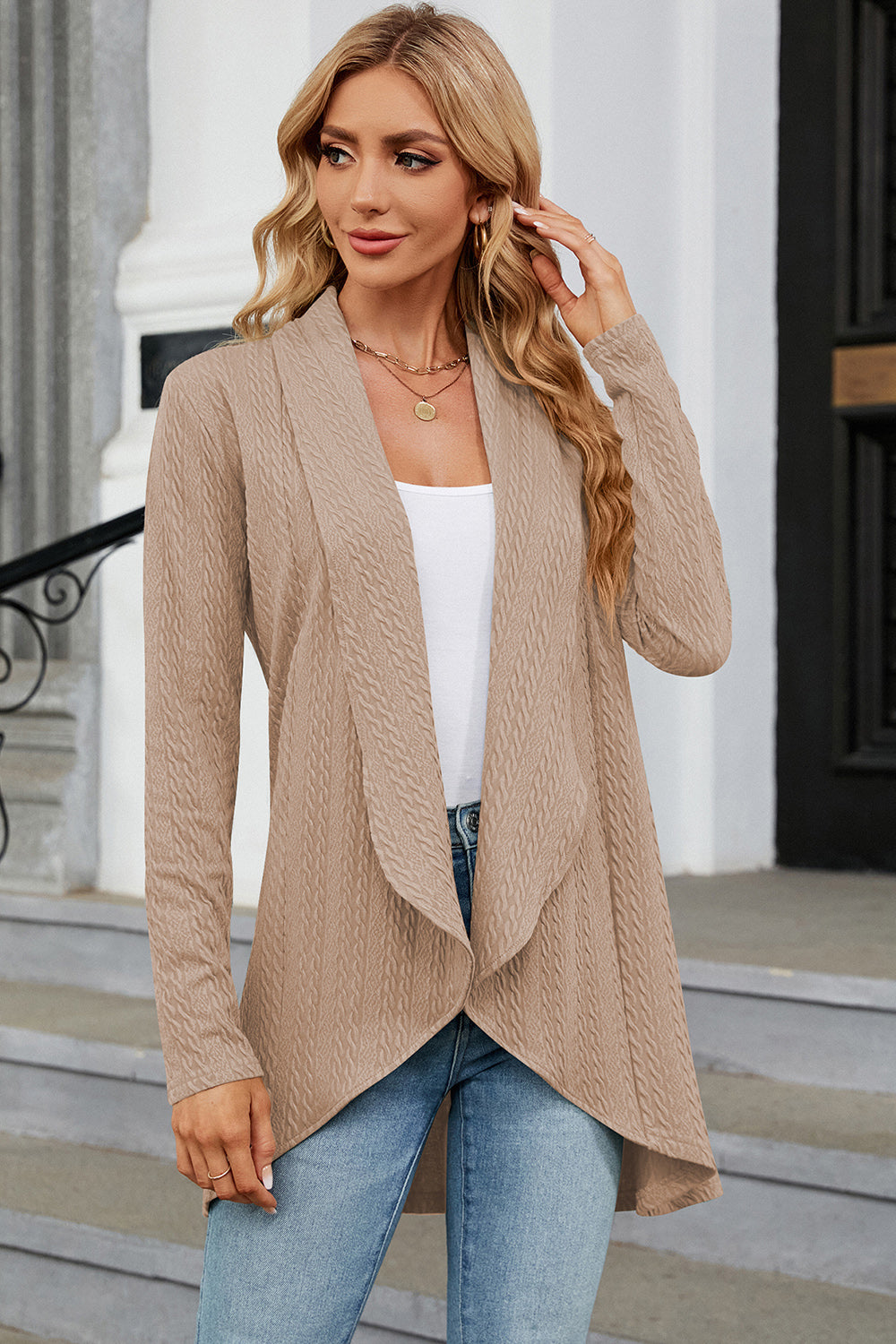 Open Front Long Sleeve Cardigan-Angel Casuals