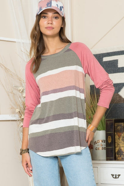 Celeste Full Size Striped Contrast Long Sleeve T-Shirt-Angel Casuals