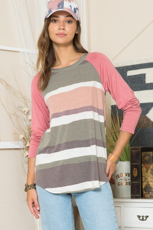 Celeste Full Size Striped Contrast Long Sleeve T-Shirt-Angel Casuals