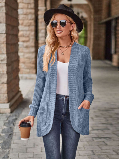 Open Front Cardigan with Pockets-Angel Casuals