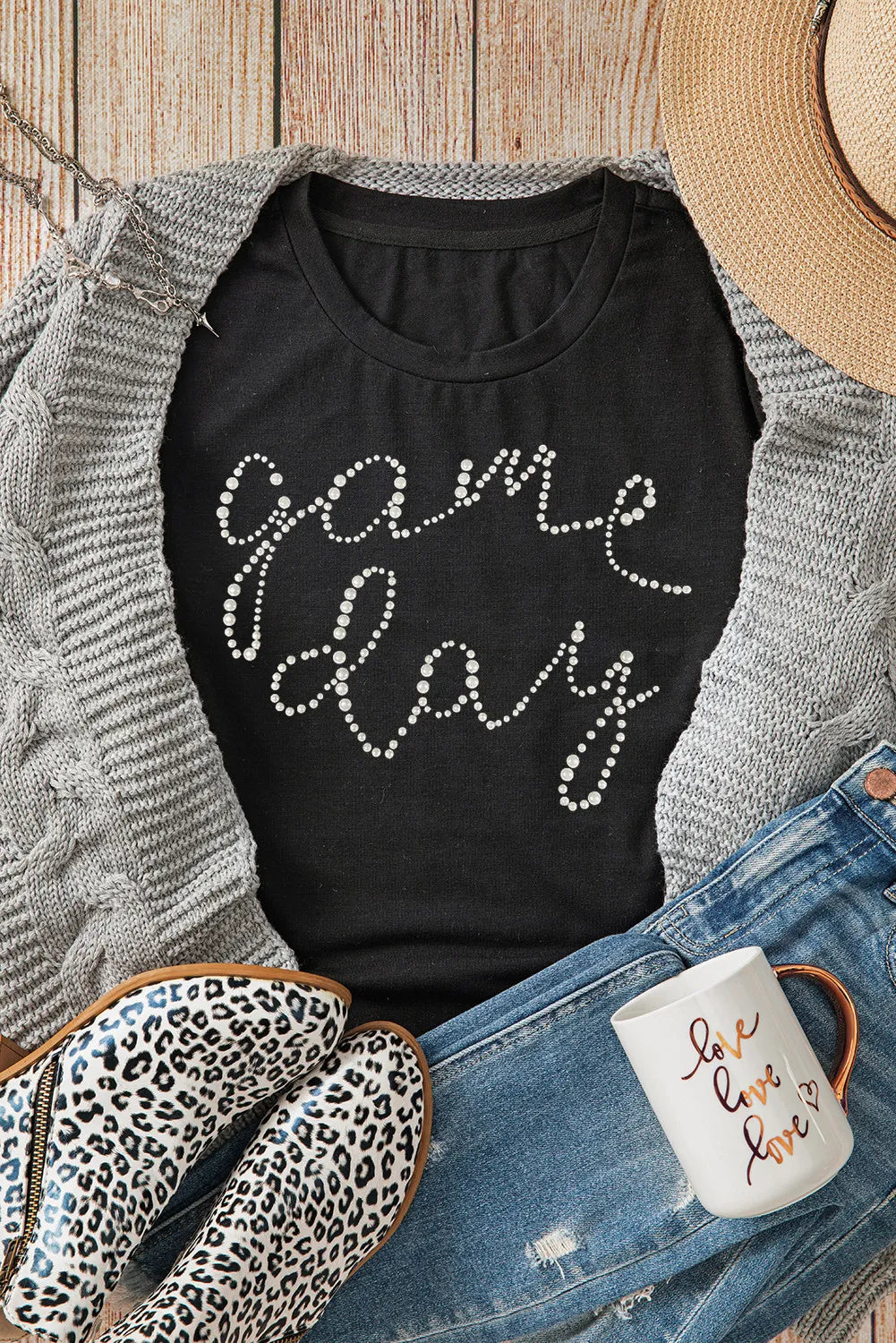 Full Size GAME DAY Round Neck Short Sleeve T-Shirt-Angel Casuals