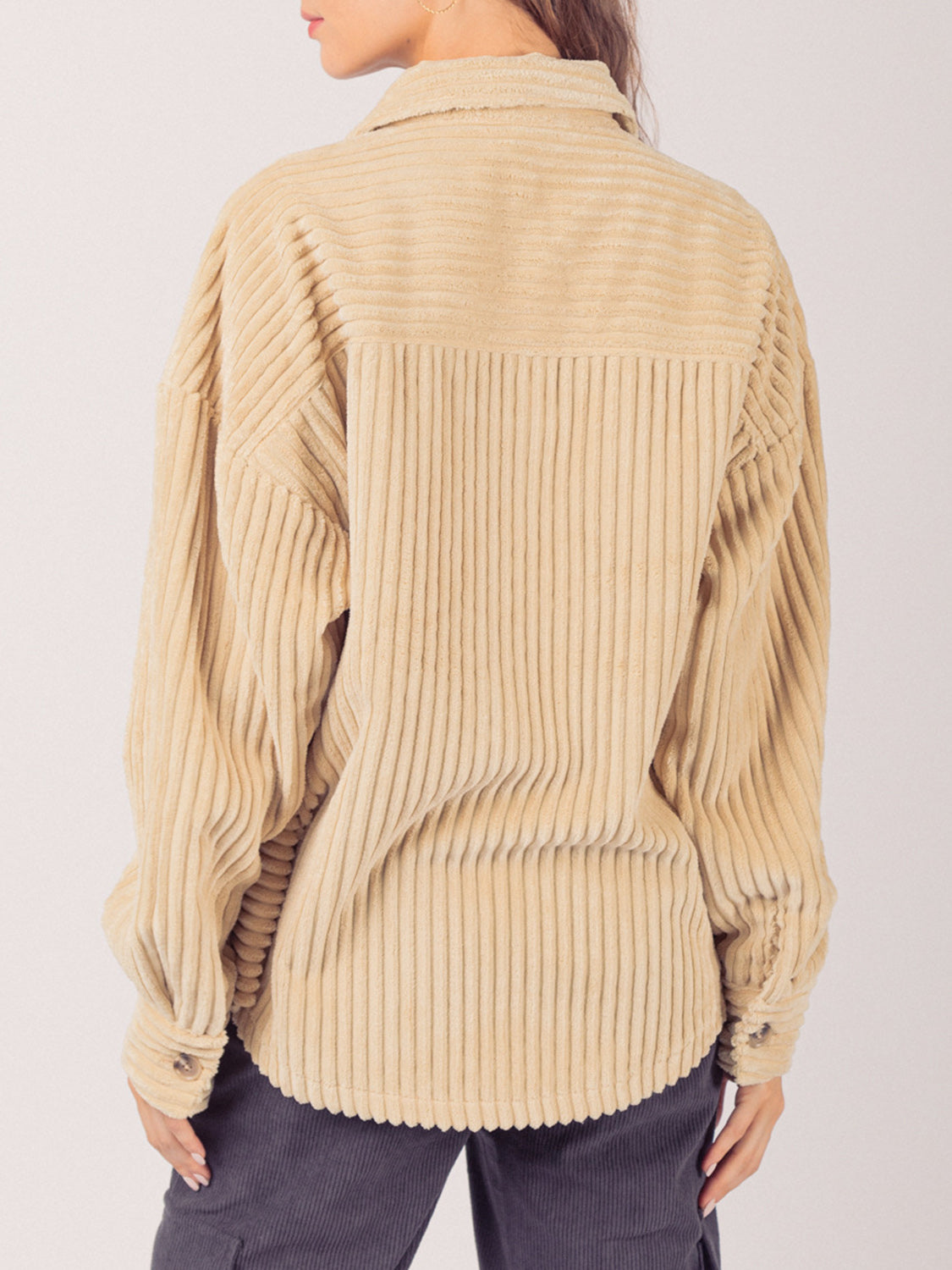 Button Up Long Sleeve Corduroy Jacket-Angel Casuals
