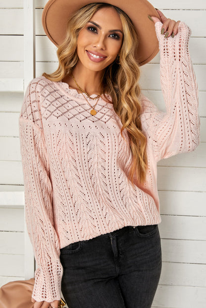 Openwork Scalloped Trim Knit Top-Angel Casuals