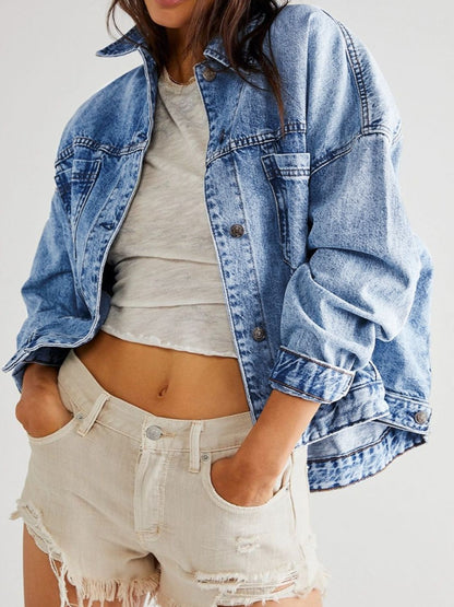 Pocketed Button Up Denim Jacket-Angel Casuals