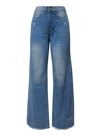 Raw Hem Wide Leg Jeans with Pockets-Angel Casuals