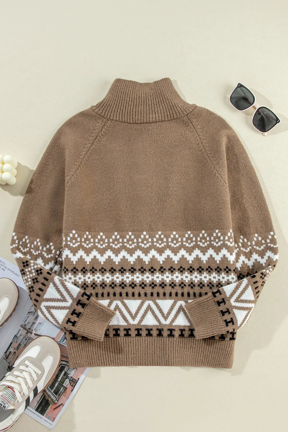 Zip Up Long Sleeve Geometric Cardigan-Angel Casuals