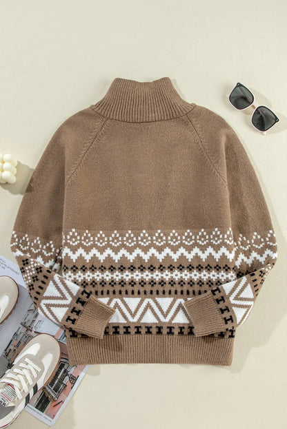 Zip Up Long Sleeve Geometric Cardigan-Angel Casuals