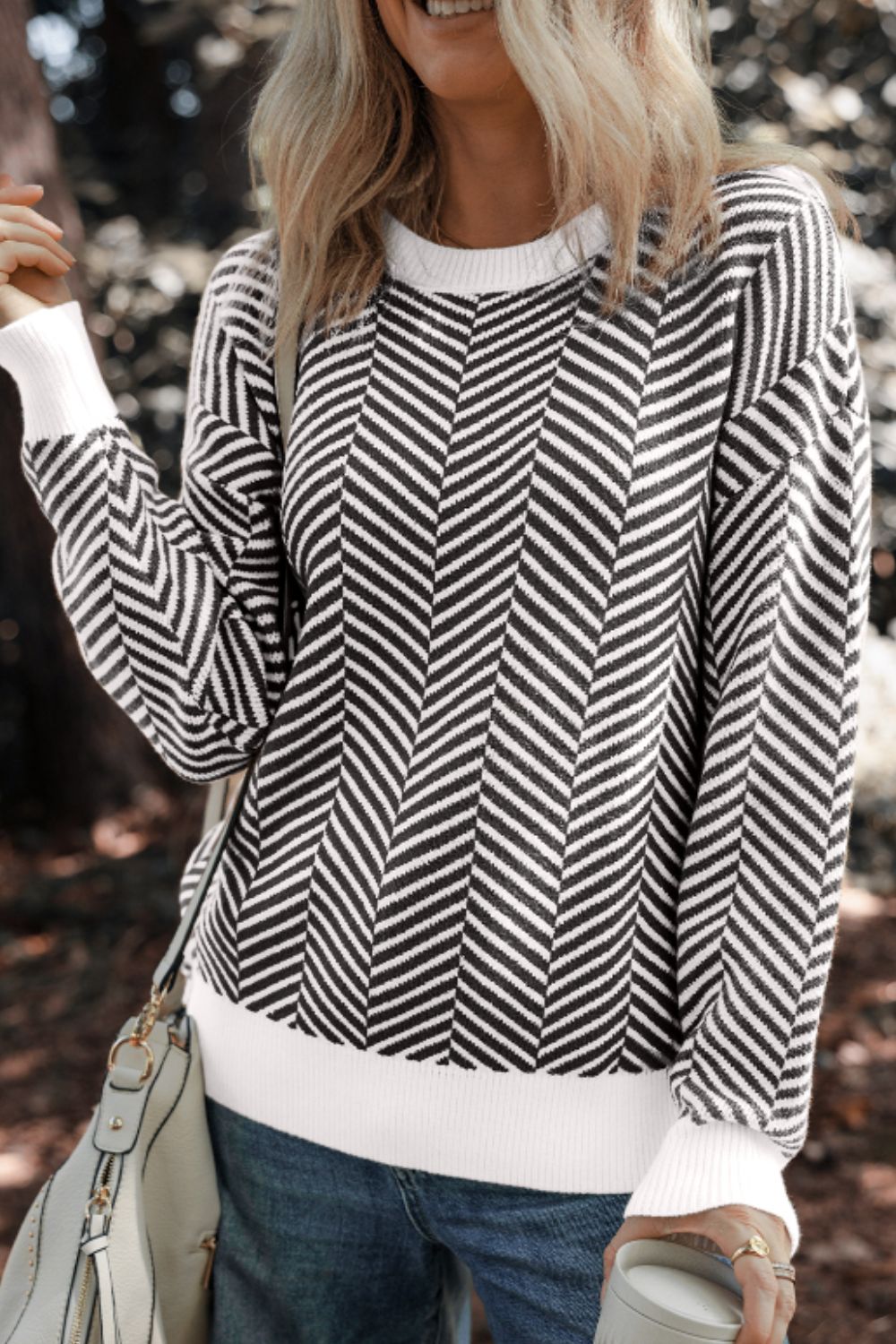 Striped Round Neck Long Sleeve Sweater-Angel Casuals